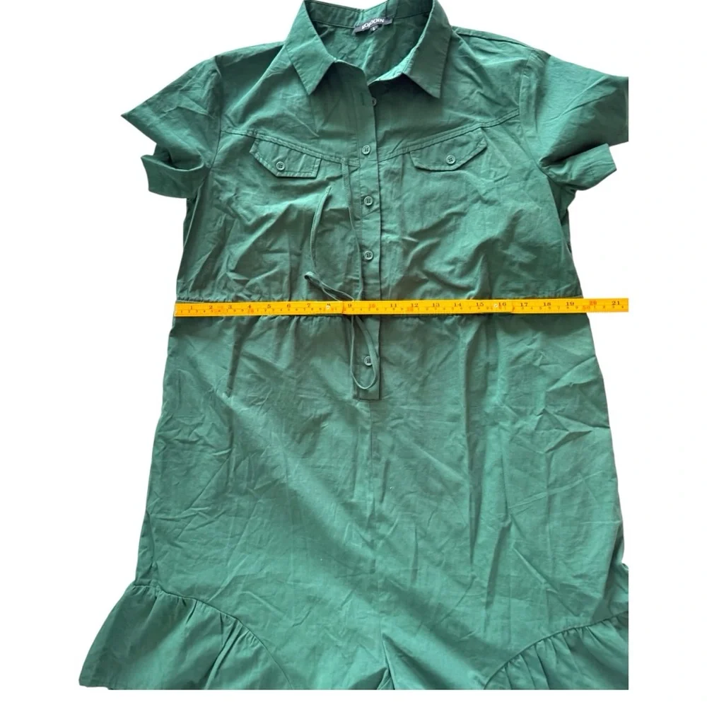 Kojooin Army Green Romper with Ruffled Hem and Collared Neckline - Picture 6 of 11